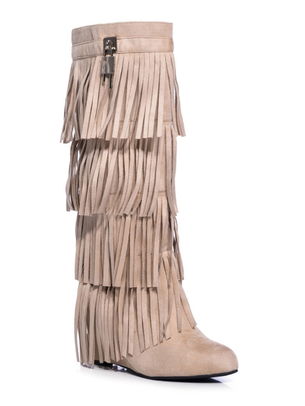 AKIRA | Dixie Fringe Fold Over Boot In Khaki - Picture 3 of 5